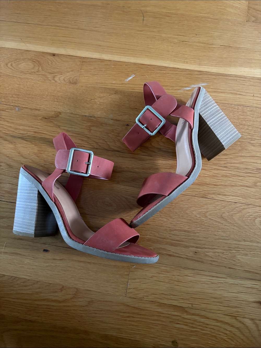 Soda Coral Block Heel Sandals with Buckle Strap